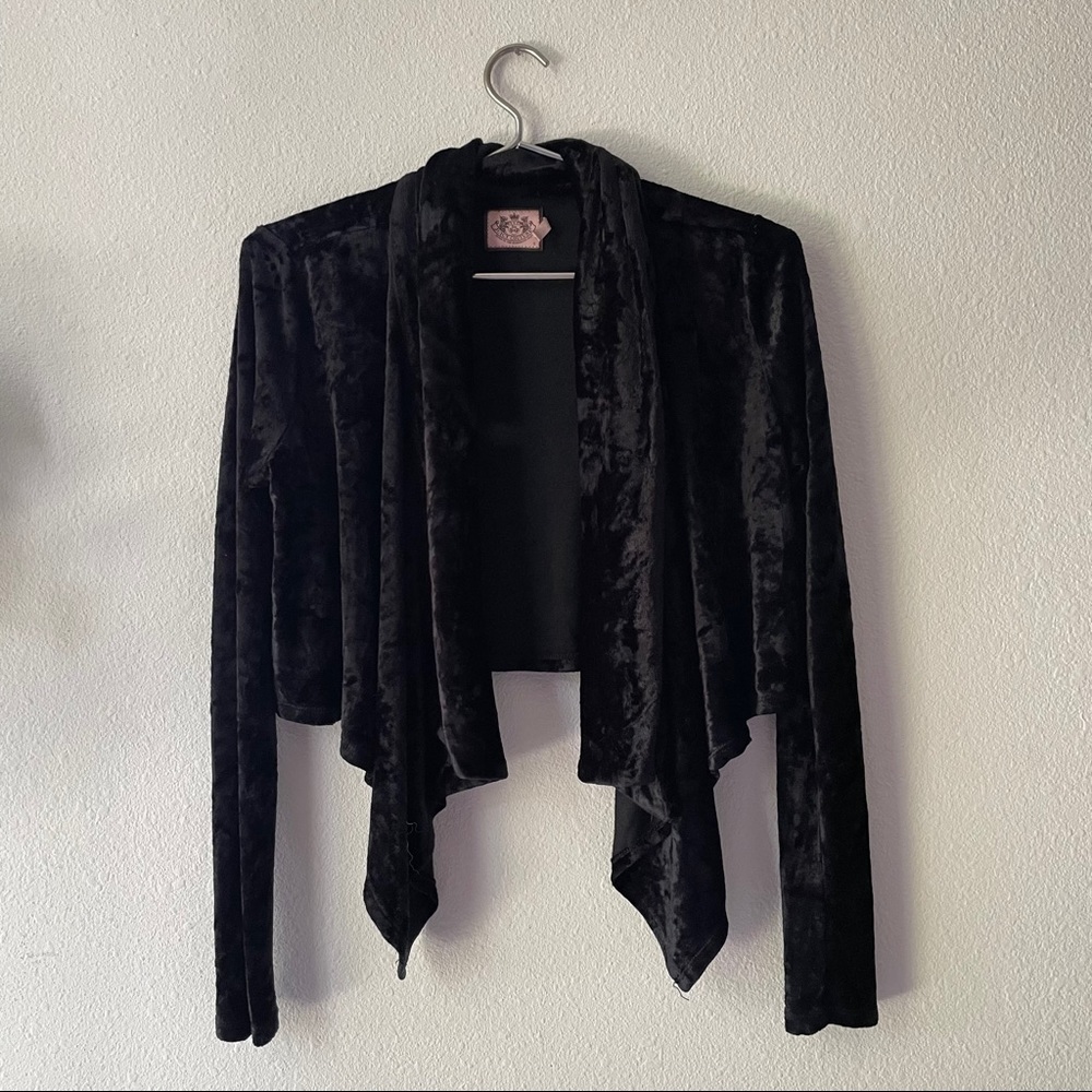 Y2K Juicy Couture Black Velvet Cropped Cardigan S